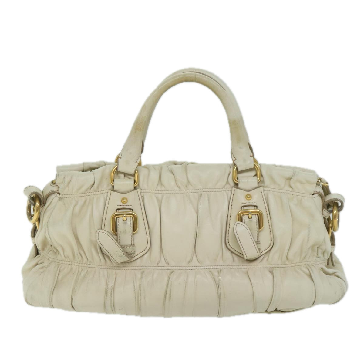 PRADA Hand Bag Leather 2way White  ai753