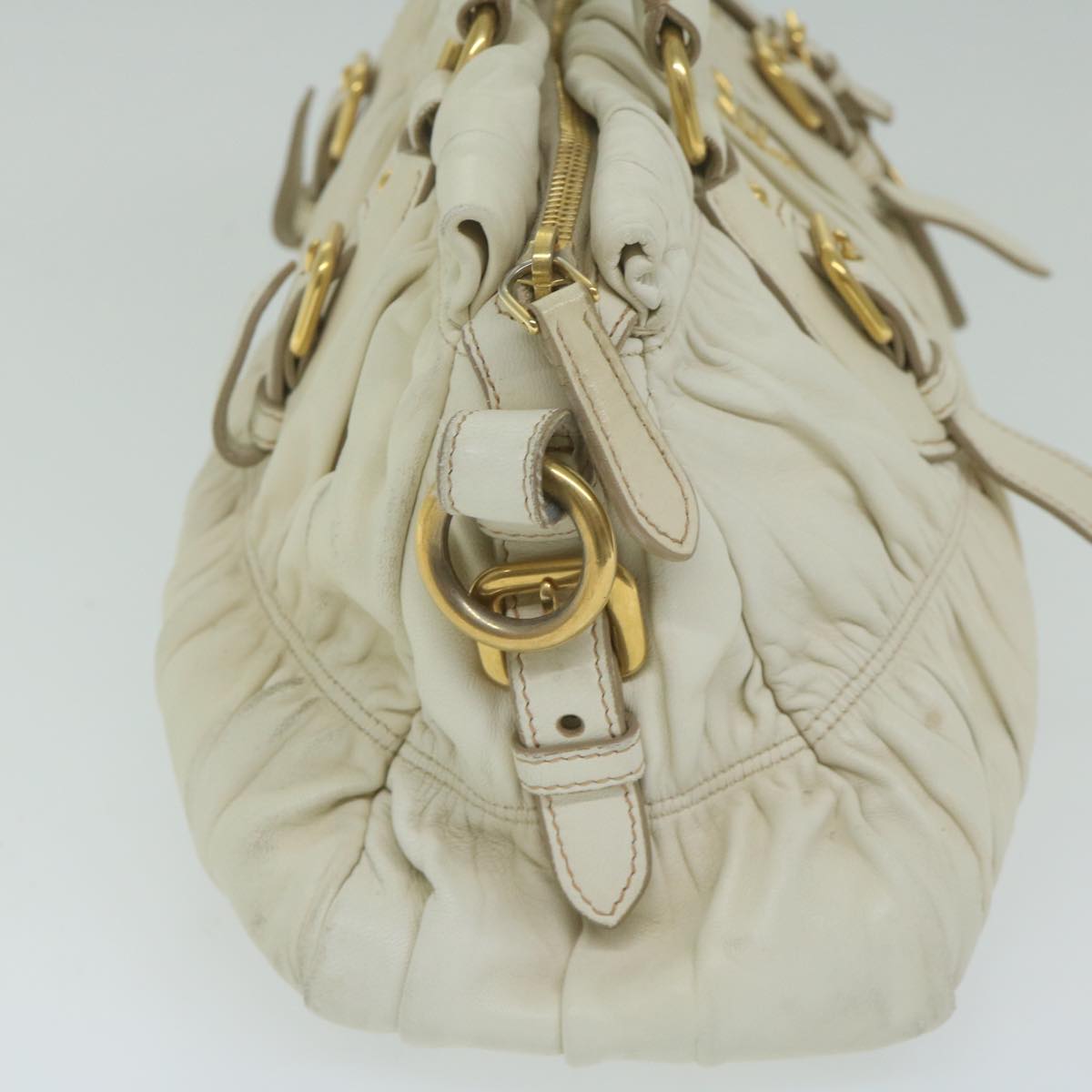 PRADA Hand Bag Leather 2way White  ai753