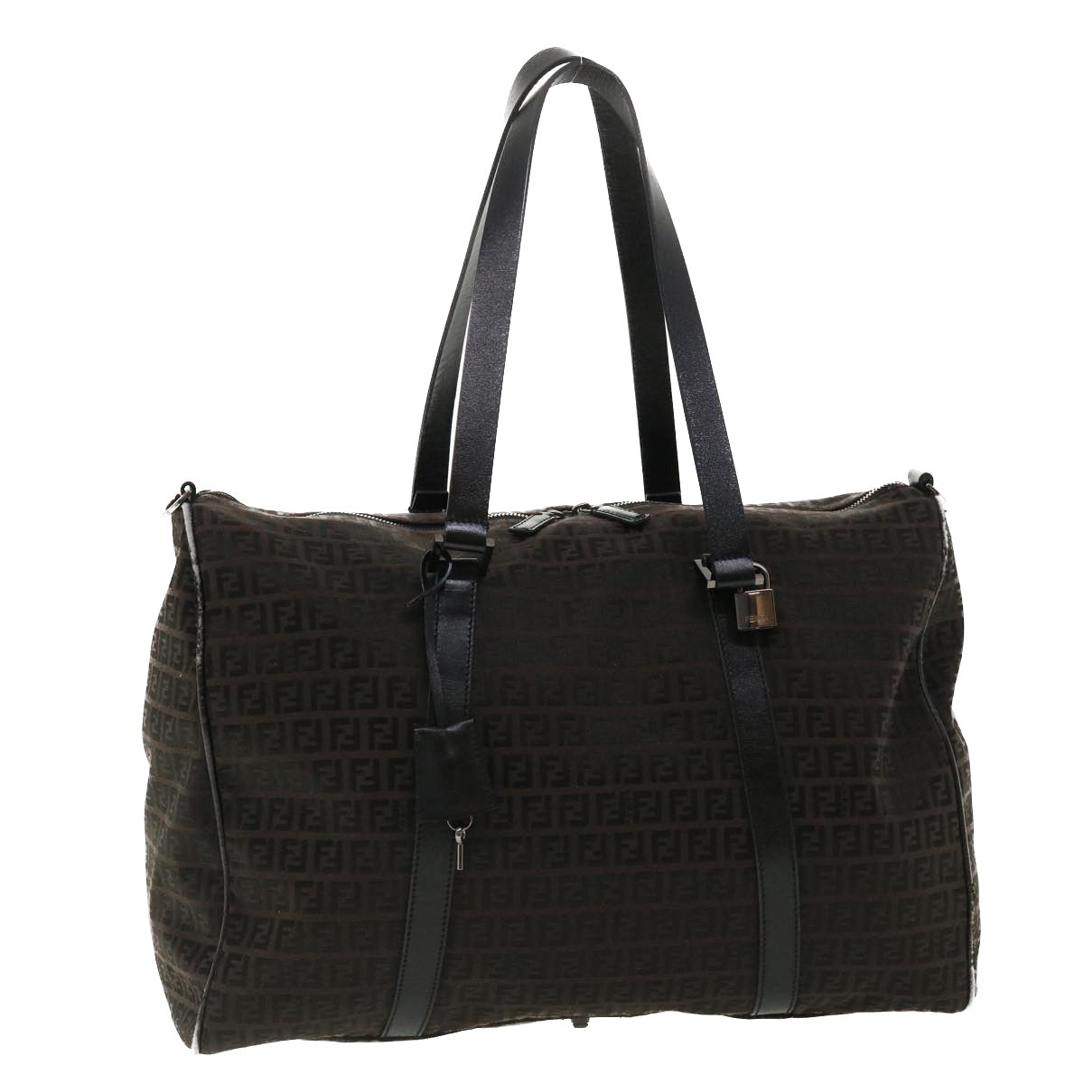 FENDI Zucchino Canvas Boston Bag Black  am3471