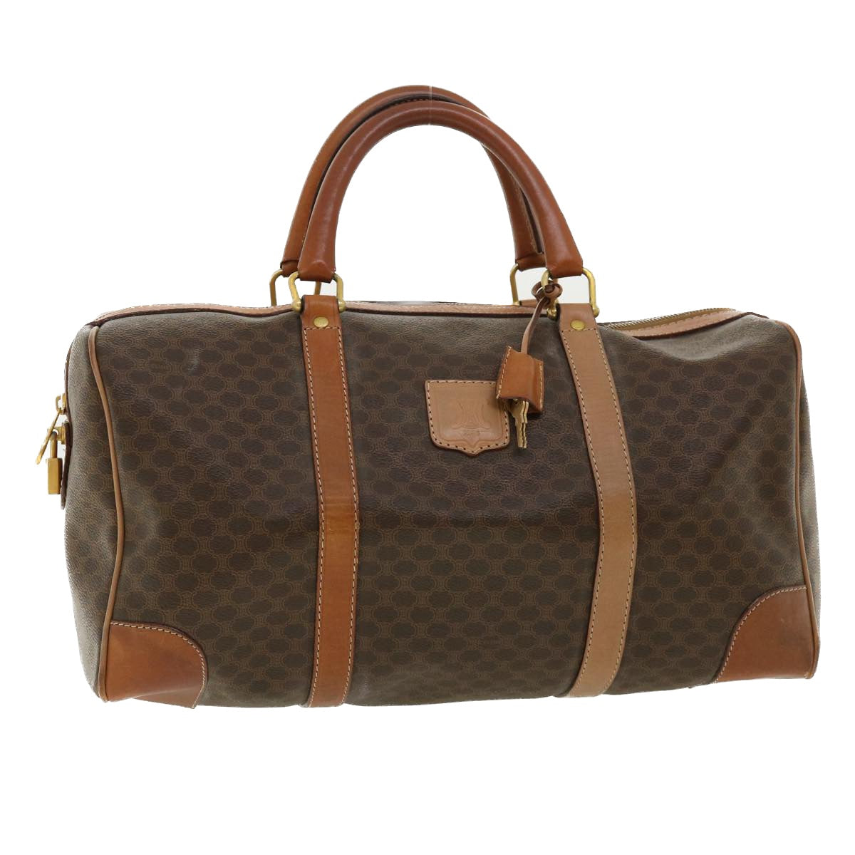 CELINE Macadam Canvas Boston Bag PVC Leather Brown  am3472