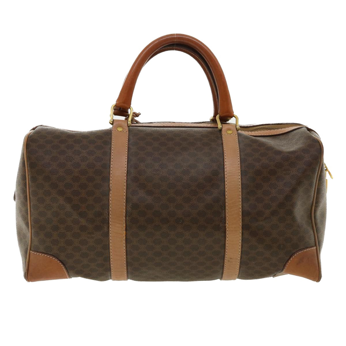 CELINE Macadam Canvas Boston Bag PVC Leather Brown  am3472