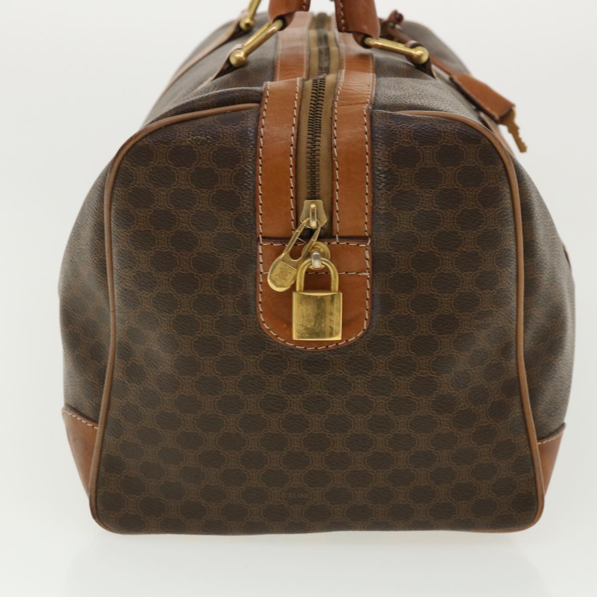 CELINE Macadam Canvas Boston Bag PVC Leather Brown  am3472