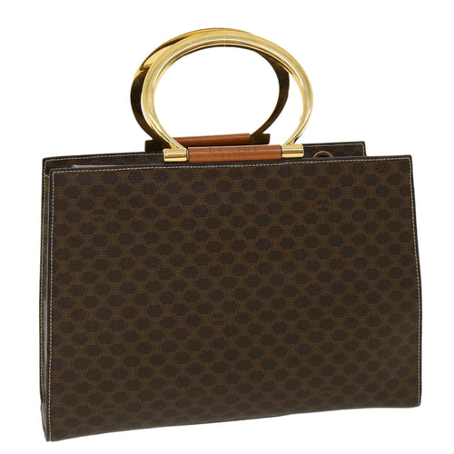 CELINE Macadam Canvas Hand Bag PVC Leather Brown Auth am3558