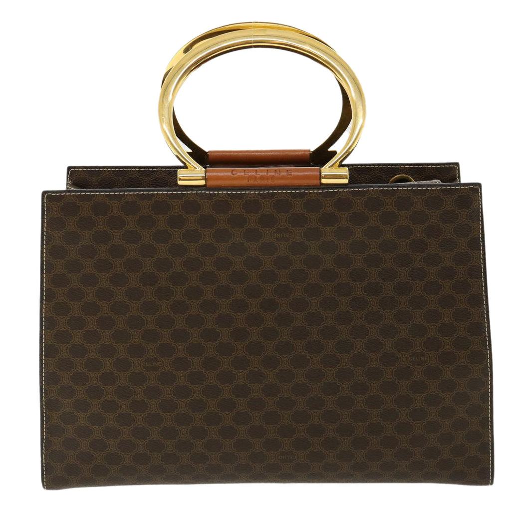 CELINE Macadam Canvas Hand Bag PVC Leather Brown Auth am3558