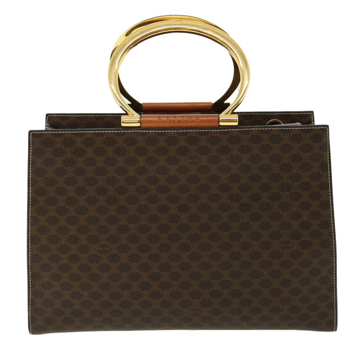 CELINE Macadam Canvas Hand Bag PVC Leather Brown Auth am3558