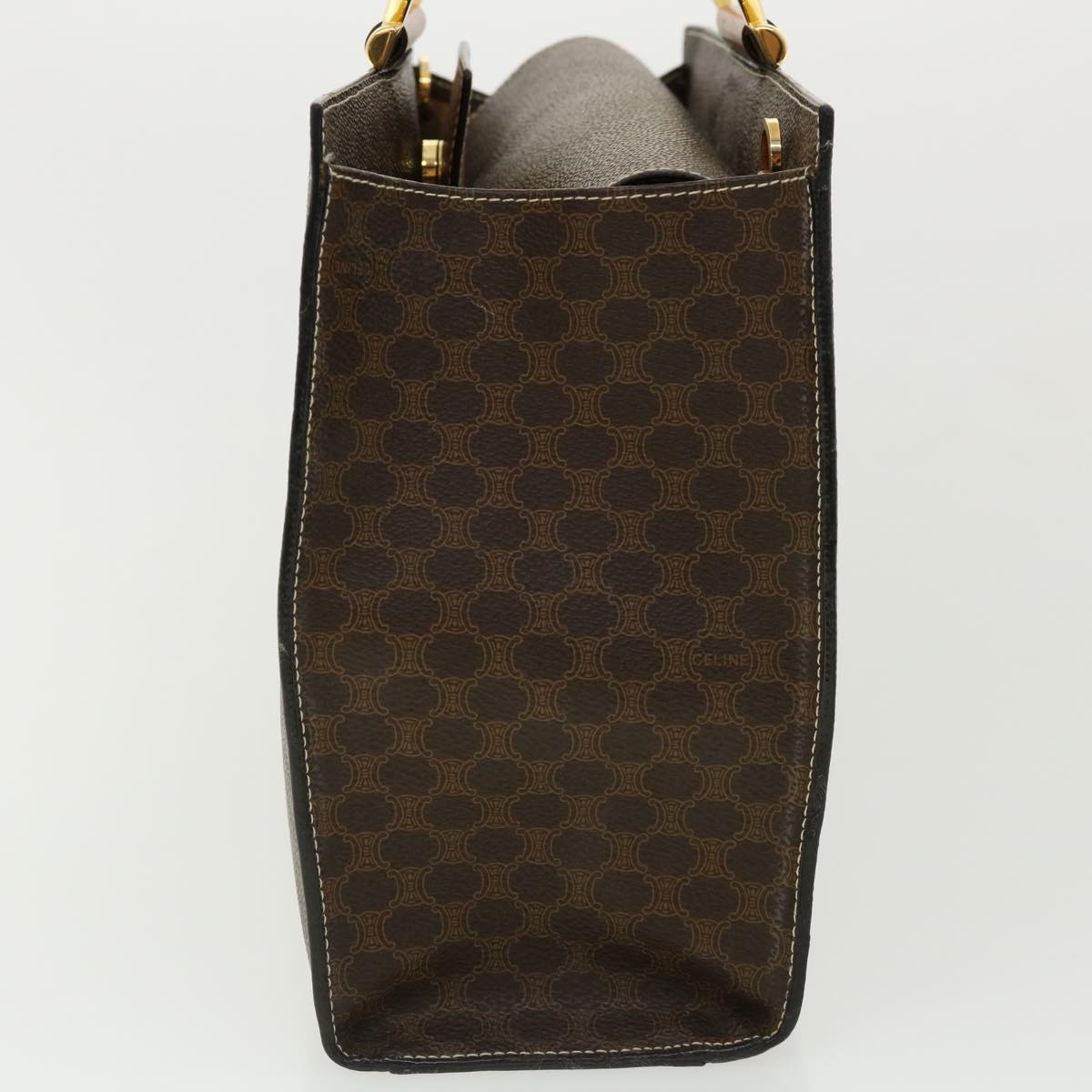 CELINE Macadam Canvas Hand Bag PVC Leather Brown Auth am3558