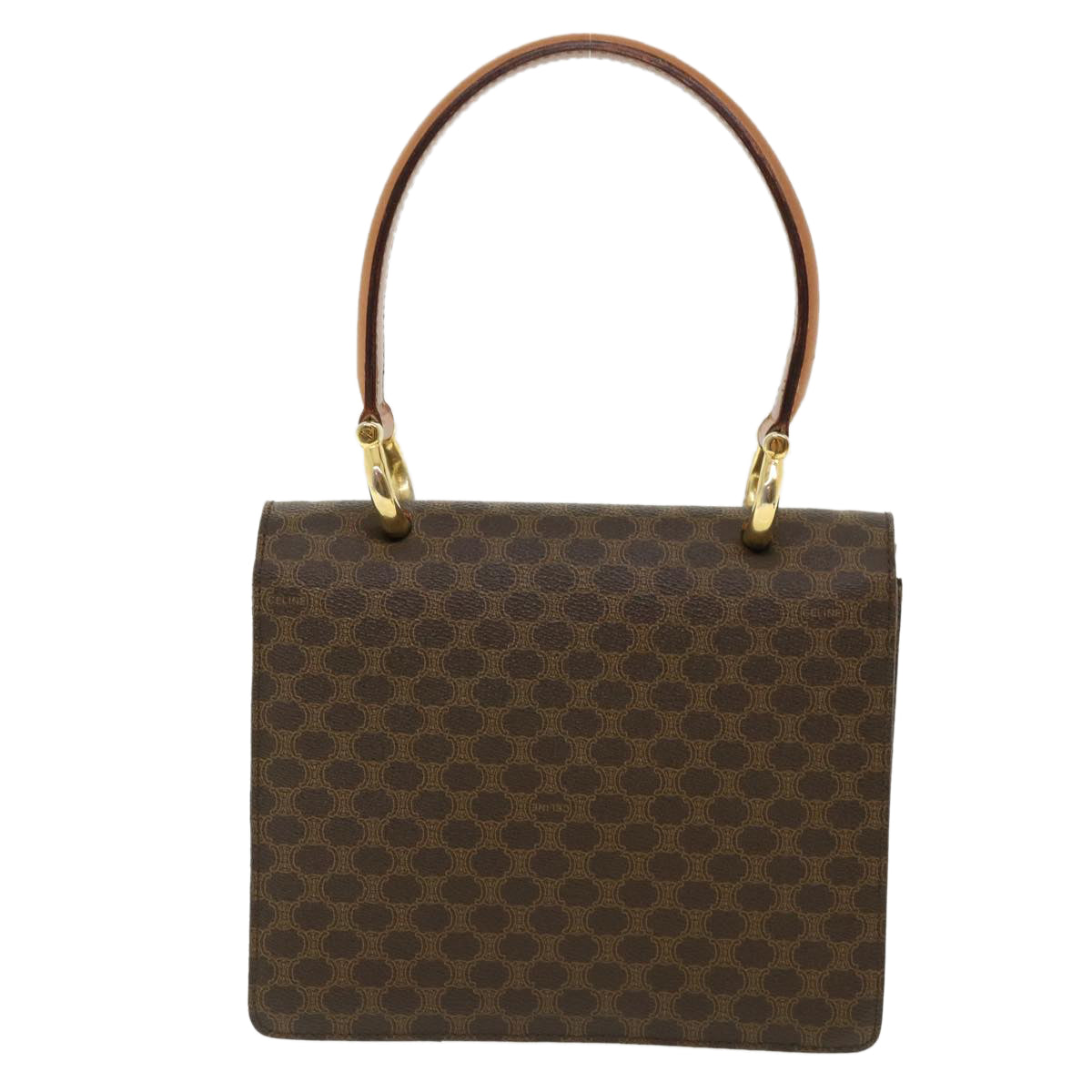 CELINE Macadam Canvas Hand Bag PVC Leather Brown Auth am3590