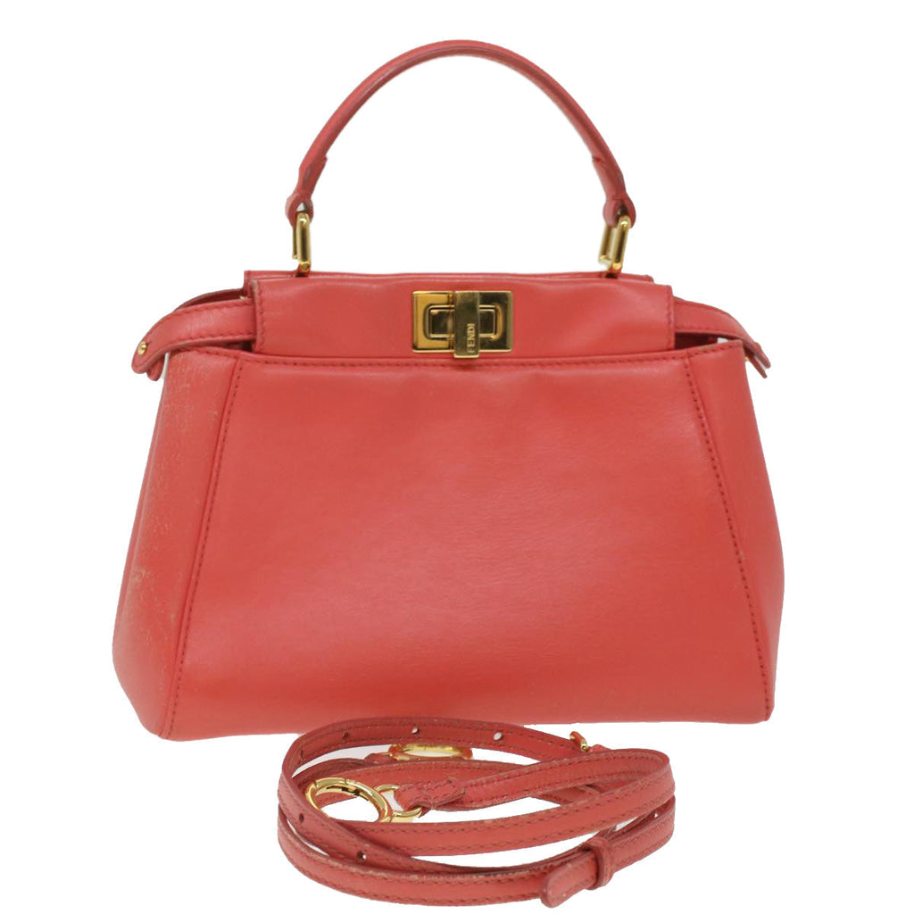 FENDI micro picaboo Hand Bag Leather 2way Orange  am3883