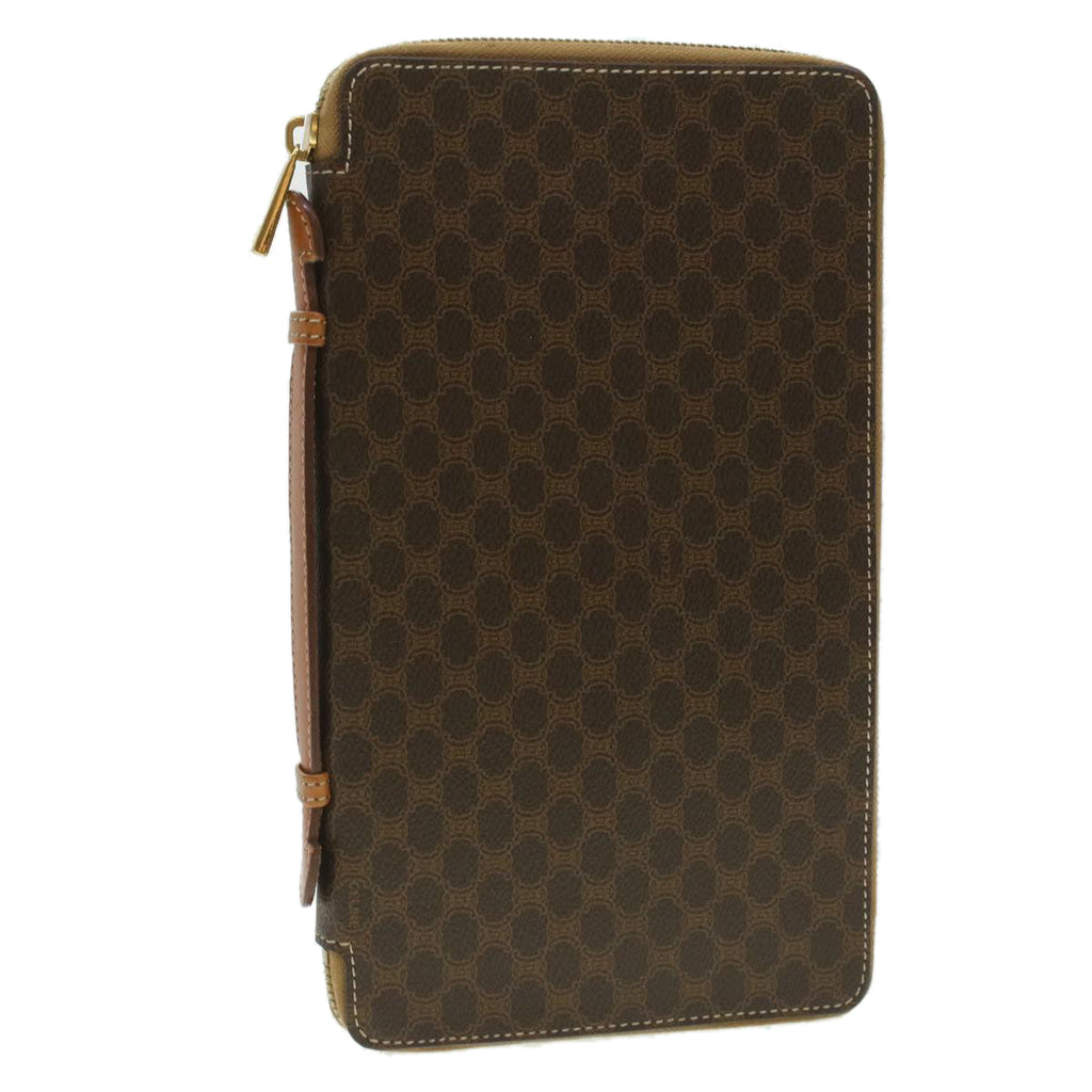 CELINE Macadam Canvas Travel Case PVC Leather Brown  am3943