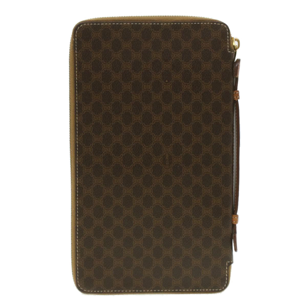 CELINE Macadam Canvas Travel Case PVC Leather Brown  am3943