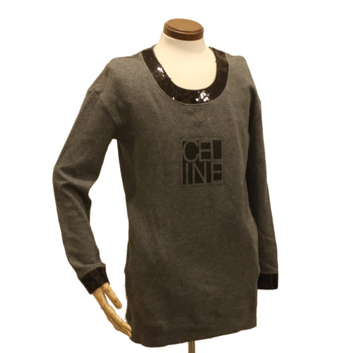 CELINE Sweatshirt Dress Cotton M Gray Black  am3981