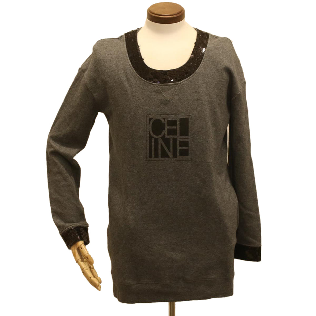 CELINE Sweatshirt Dress Cotton M Gray Black  am3981