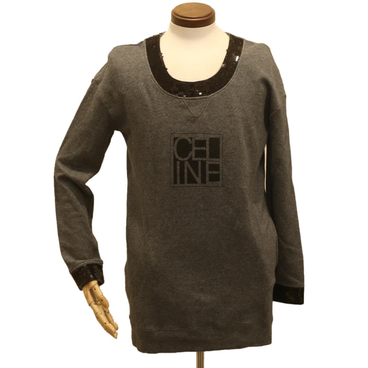 CELINE Sweatshirt Dress Cotton M Gray Black  am3981