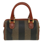 FENDI Pecan Canvas Mini Hand Bag Brown Black Auth am4474