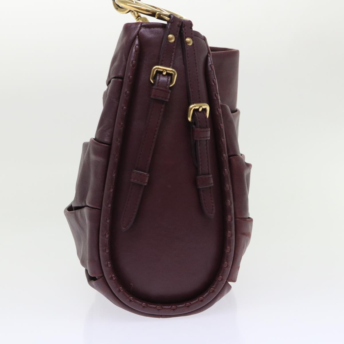CHRISTIAN DIOR Hobo Shoulder Bag Leather Red 09-MA-0190 Auth am4586