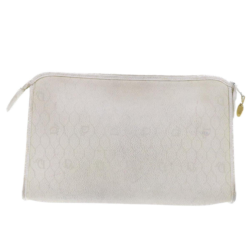 CHRISTIAN DIOR Honeycomb Canvas Clutch Bag White Auth am4852