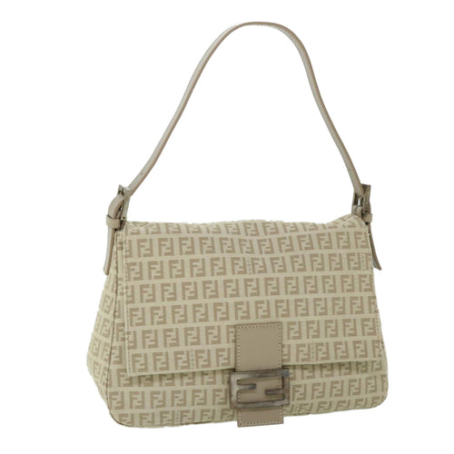 FENDI Zucchino Canvas Mamma Baguette Shoulder Bag Beigeam4994