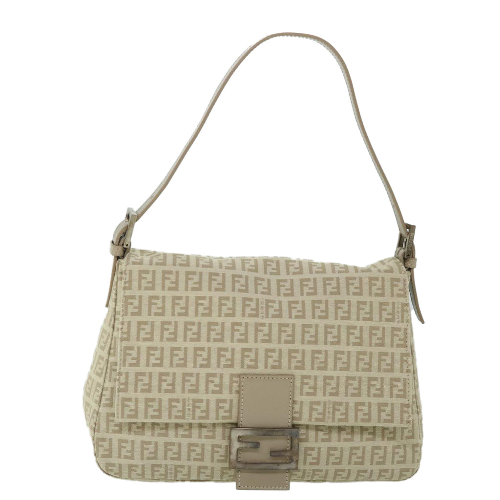 FENDI Zucchino Canvas Mamma Baguette Shoulder Bag Beigeam4994