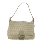 FENDI Zucchino Canvas Mamma Baguette Shoulder Bag Beigeam4994