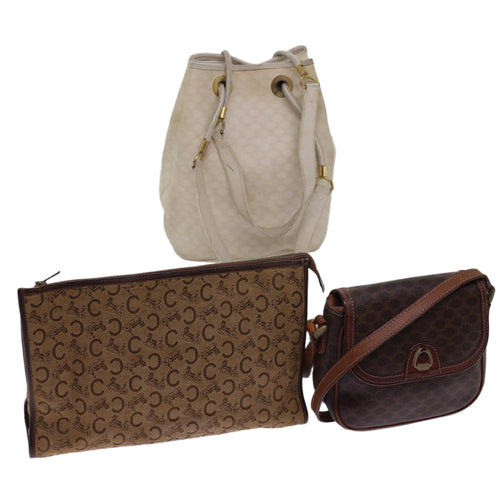 CELINE Shoulder Bag Canvas Leather 3Set Brown Beige  am5026