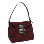 FENDI Zucchino Canvas Mamma Baguette Shoulder Bag Redam5029