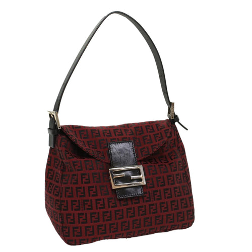 FENDI Zucchino Canvas Mamma Baguette Shoulder Bag Redam5029