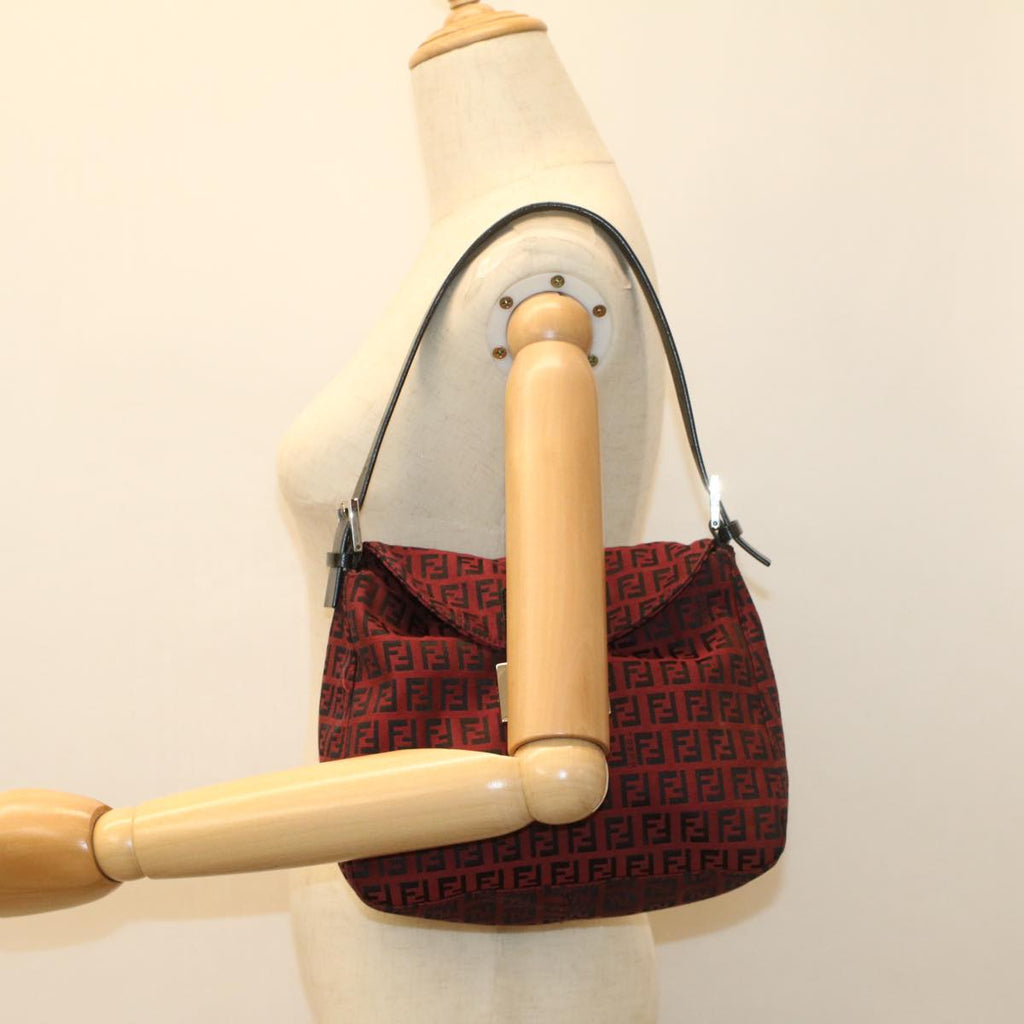 FENDI Zucchino Canvas Mamma Baguette Shoulder Bag Redam5029