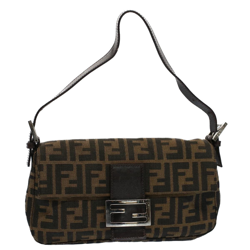 FENDI Zucca Canvas Mamma Baguette Shoulder Bag Black Brownam5065