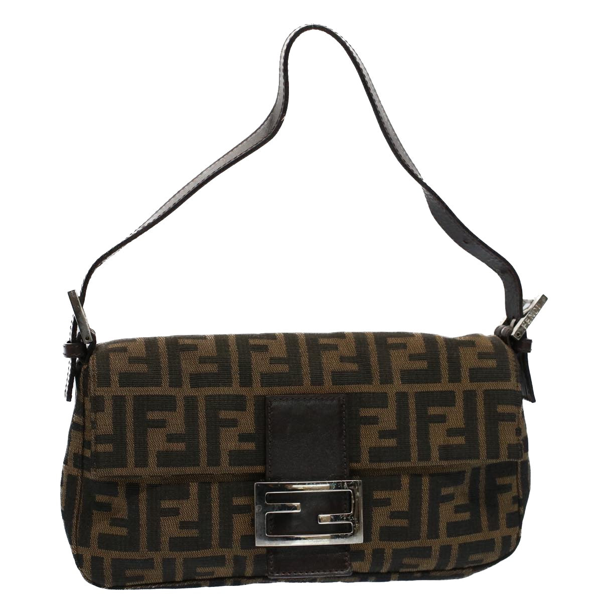 FENDI Zucca Canvas Mamma Baguette Shoulder Bag Black Brownam5065