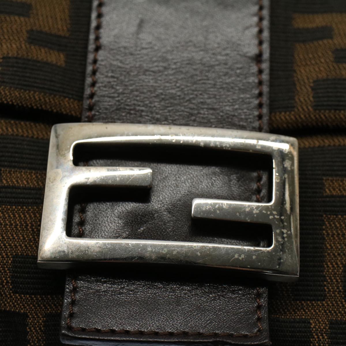 FENDI Zucca Canvas Mamma Baguette Shoulder Bag Black Brownam5065