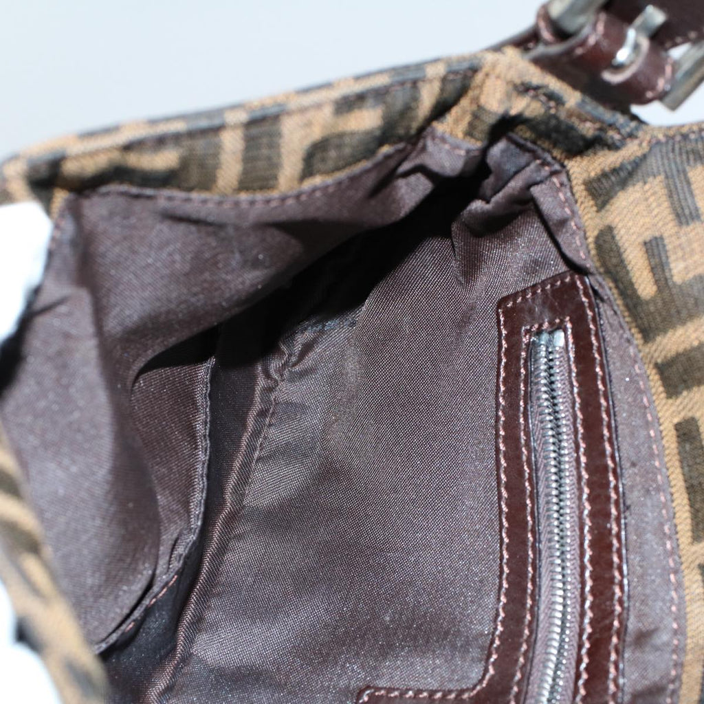 FENDI Zucca Canvas Mamma Baguette Shoulder Bag Black Brownam5065