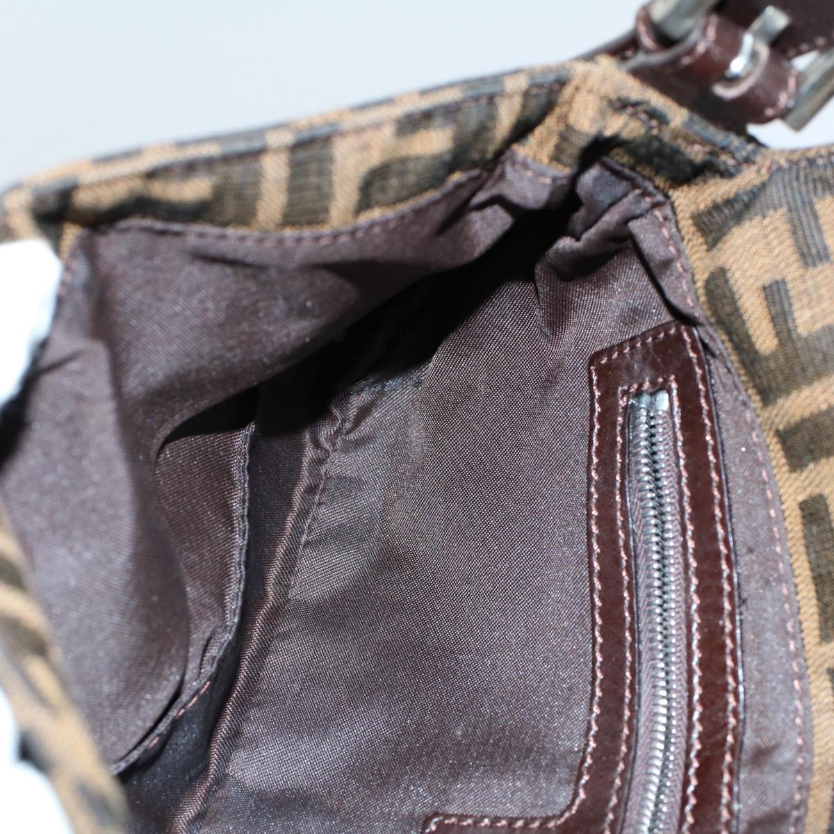 FENDI Zucca Canvas Mamma Baguette Shoulder Bag Black Brownam5065