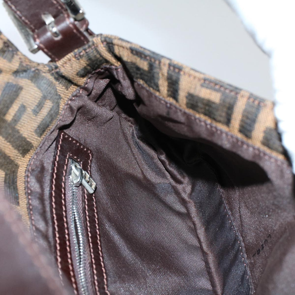 FENDI Zucca Canvas Mamma Baguette Shoulder Bag Black Brownam5065