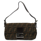 FENDI Zucca Canvas Mamma Baguette Shoulder Bag Black Brownam5065