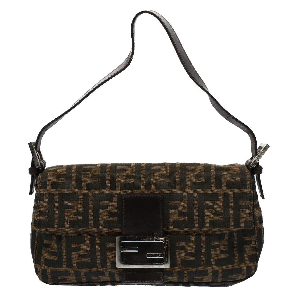 FENDI Zucca Canvas Mamma Baguette Shoulder Bag Black Brownam5065