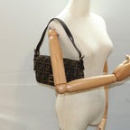 FENDI Zucca Canvas Mamma Baguette Shoulder Bag Black Brownam5065