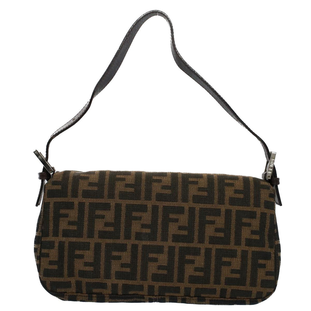 FENDI Zucca Canvas Mamma Baguette Shoulder Bag Black Brownam5065