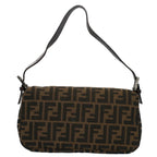 FENDI Zucca Canvas Mamma Baguette Shoulder Bag Black Brownam5065
