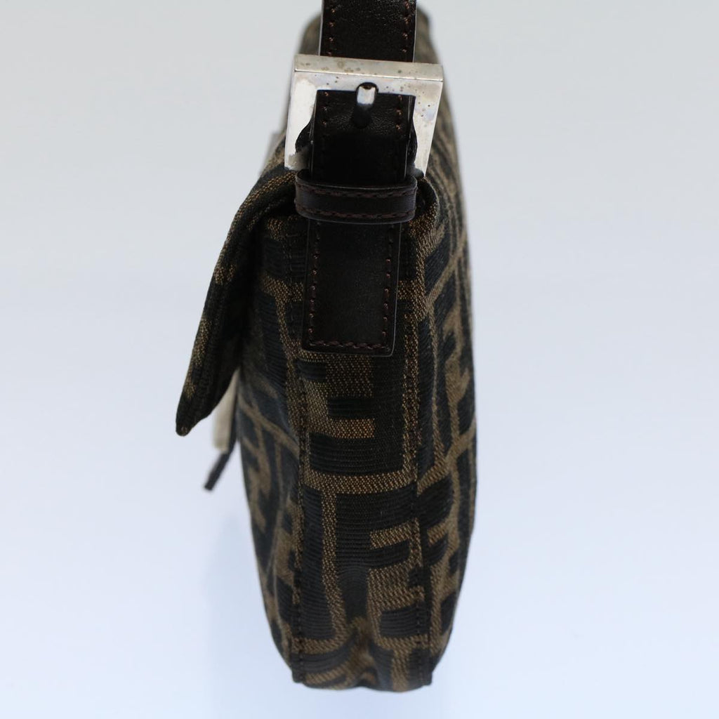 FENDI Zucca Canvas Mamma Baguette Shoulder Bag Black Brownam5065