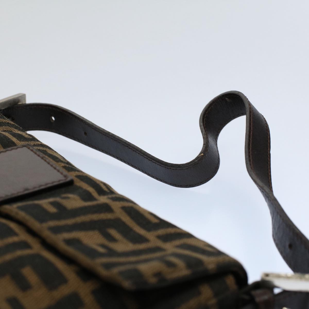 FENDI Zucca Canvas Mamma Baguette Shoulder Bag Black Brownam5065