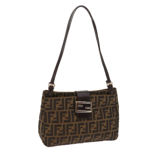 FENDI Zucca Canvas Shoulder Bag Black Brownam5068