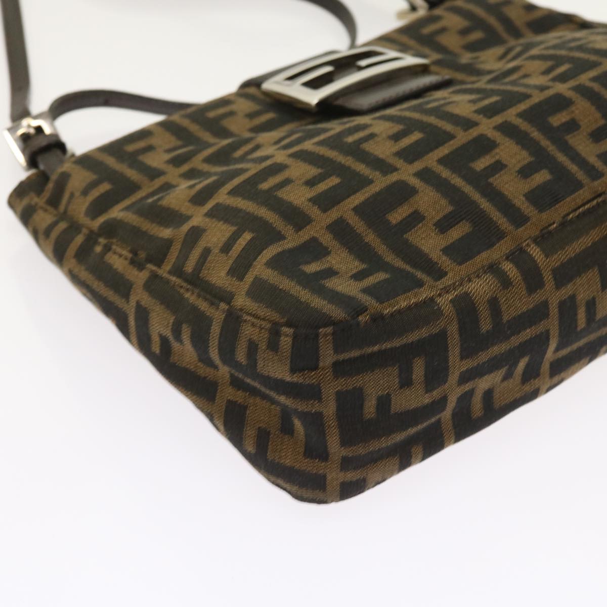 FENDI Zucca Canvas Shoulder Bag Black Brownam5068