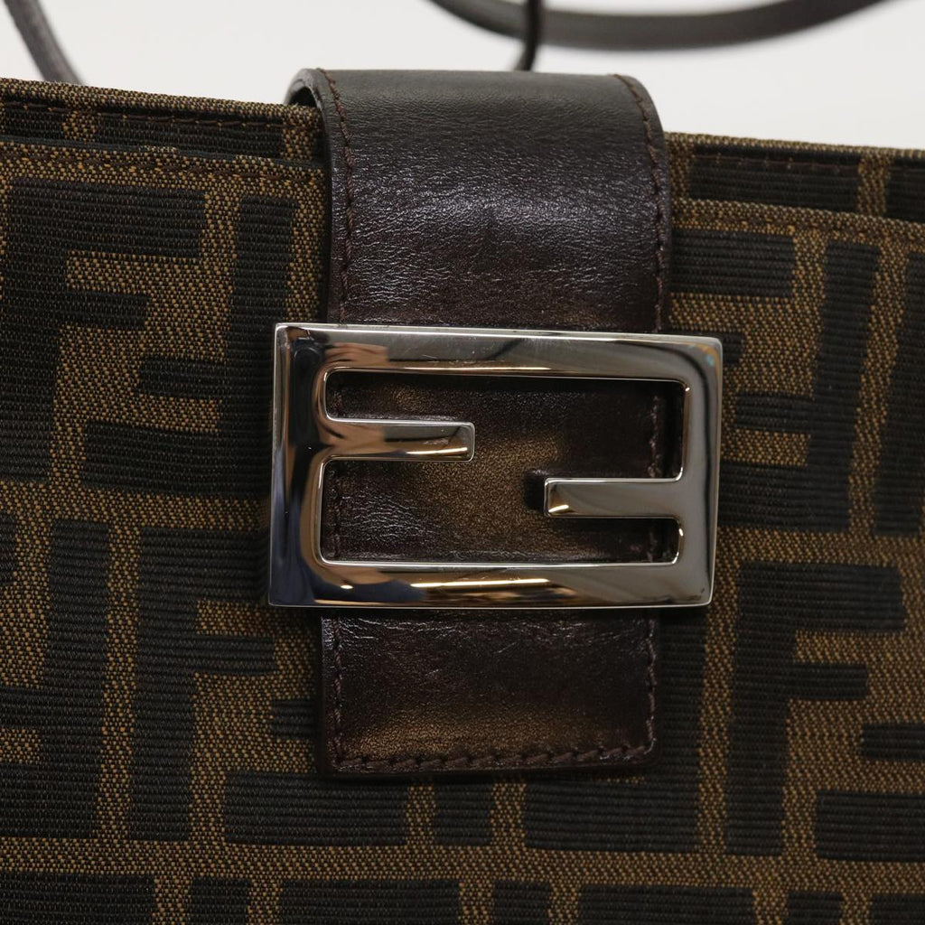 FENDI Zucca Canvas Shoulder Bag Black Brownam5068