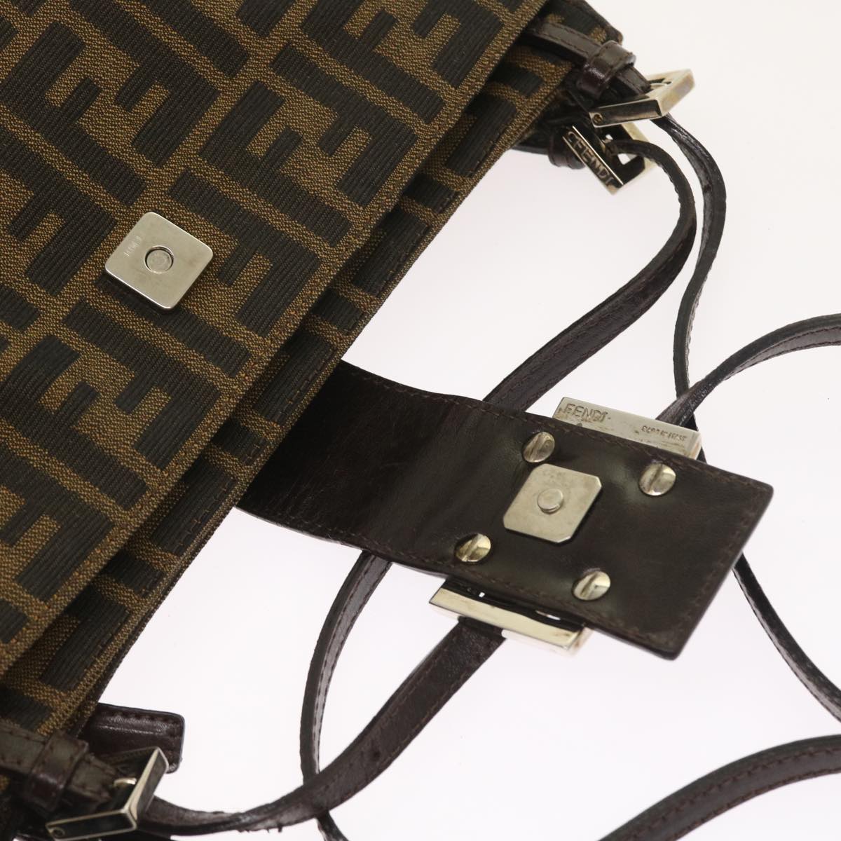 FENDI Zucca Canvas Shoulder Bag Black Brownam5068