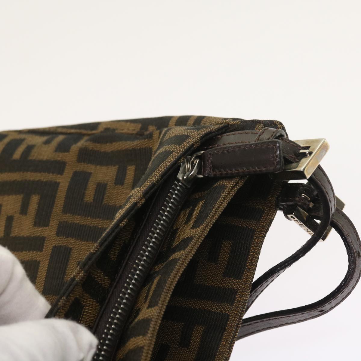 FENDI Zucca Canvas Shoulder Bag Black Brownam5068