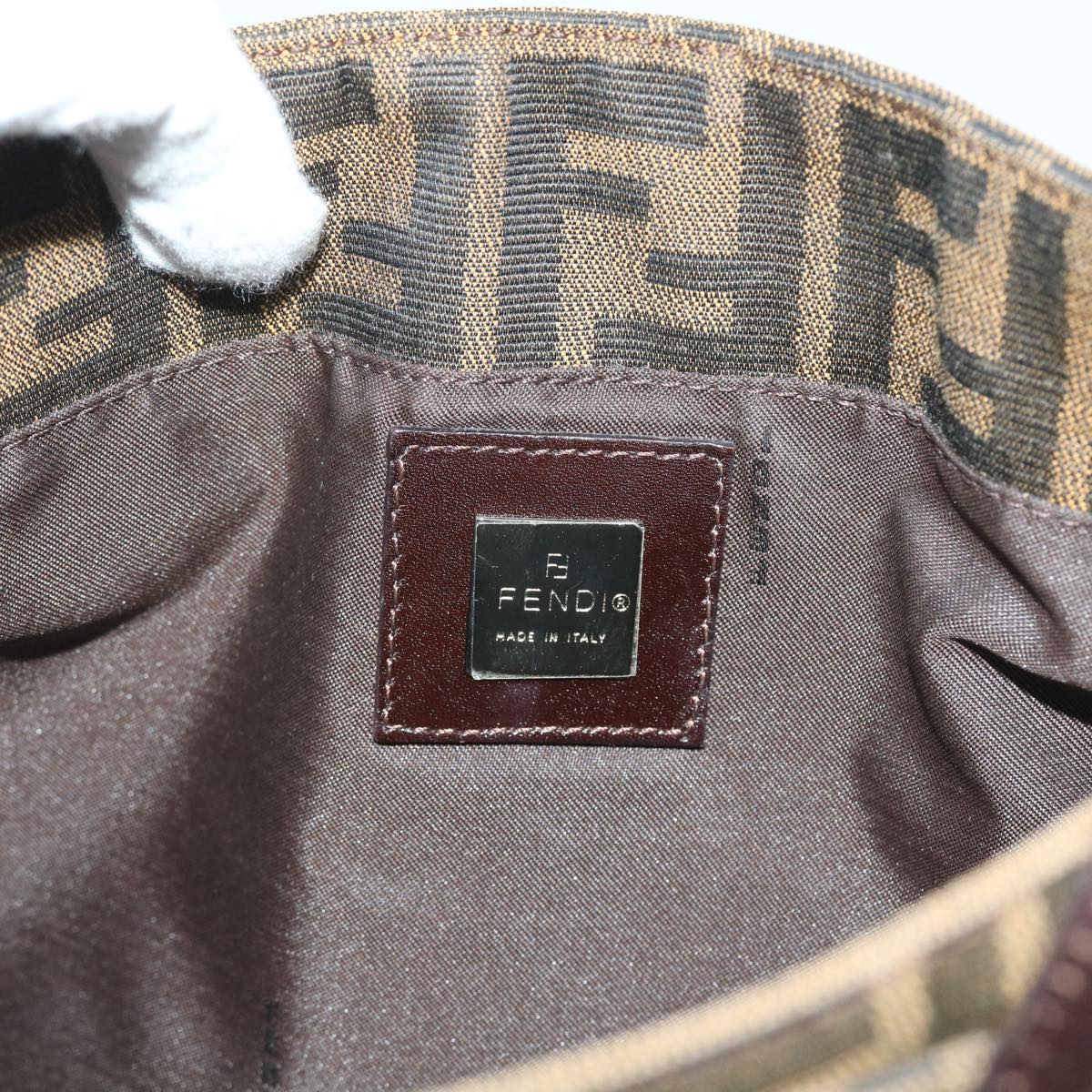 FENDI Zucca Canvas Shoulder Bag Black Brownam5068