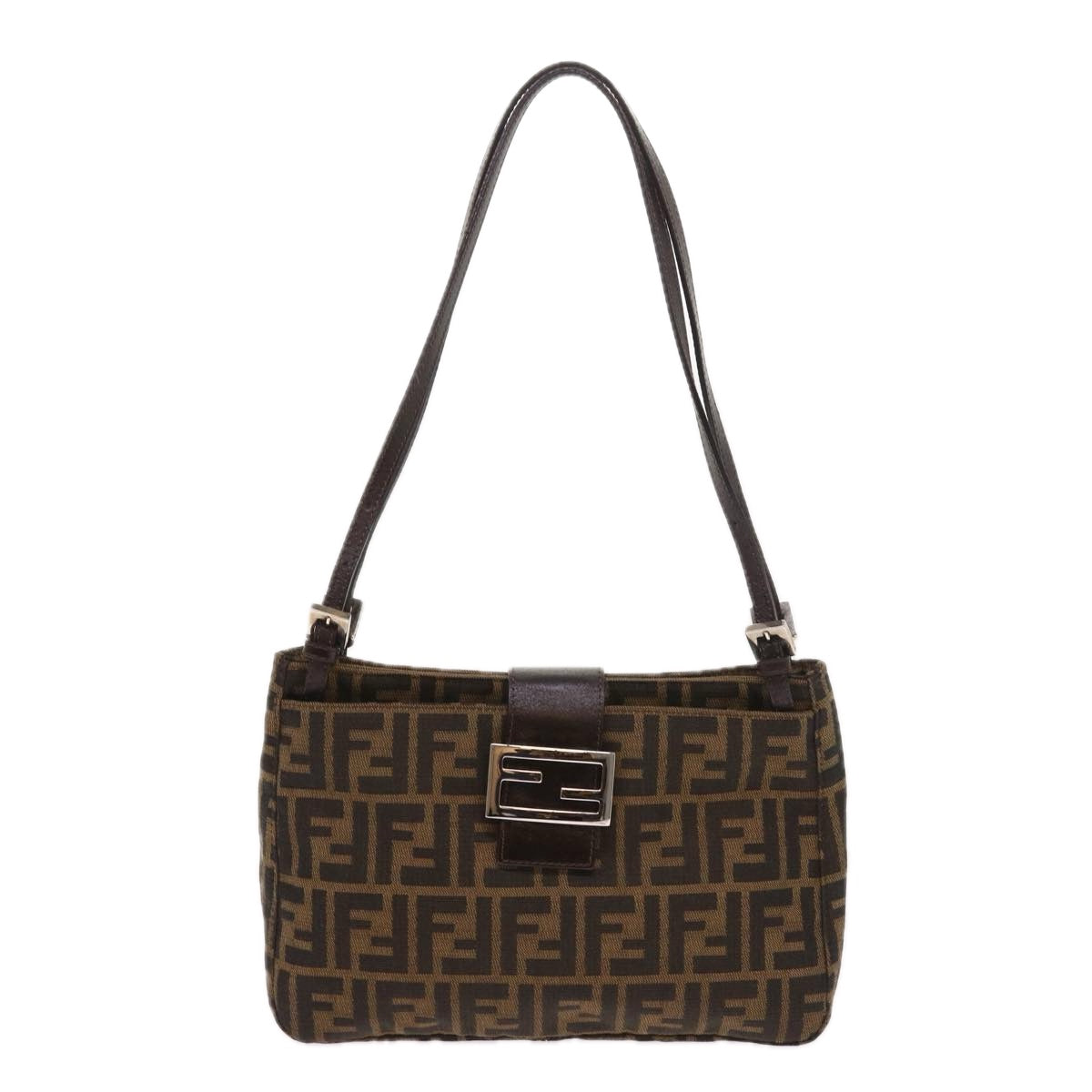 FENDI Zucca Canvas Shoulder Bag Black Brownam5068