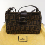 FENDI Zucca Canvas Shoulder Bag Black Brownam5068