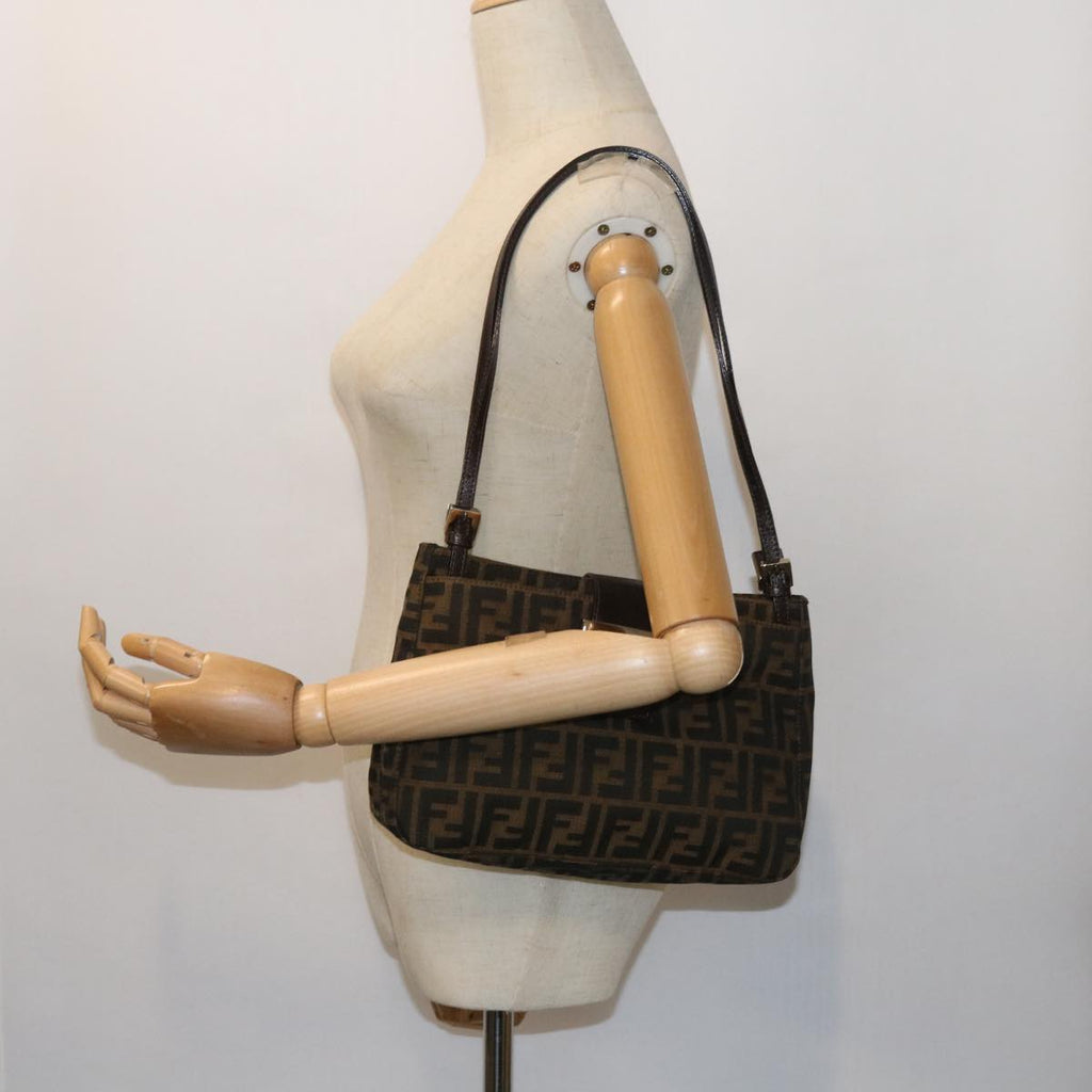 FENDI Zucca Canvas Shoulder Bag Black Brownam5068