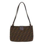 FENDI Zucca Canvas Shoulder Bag Black Brownam5068